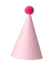 Photo of One pink party hat isolated on white