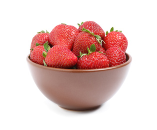 Photo of Fresh ripe strawberries in bowl isolated on white