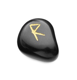 Photo of Black stone rune Raido isolated on white