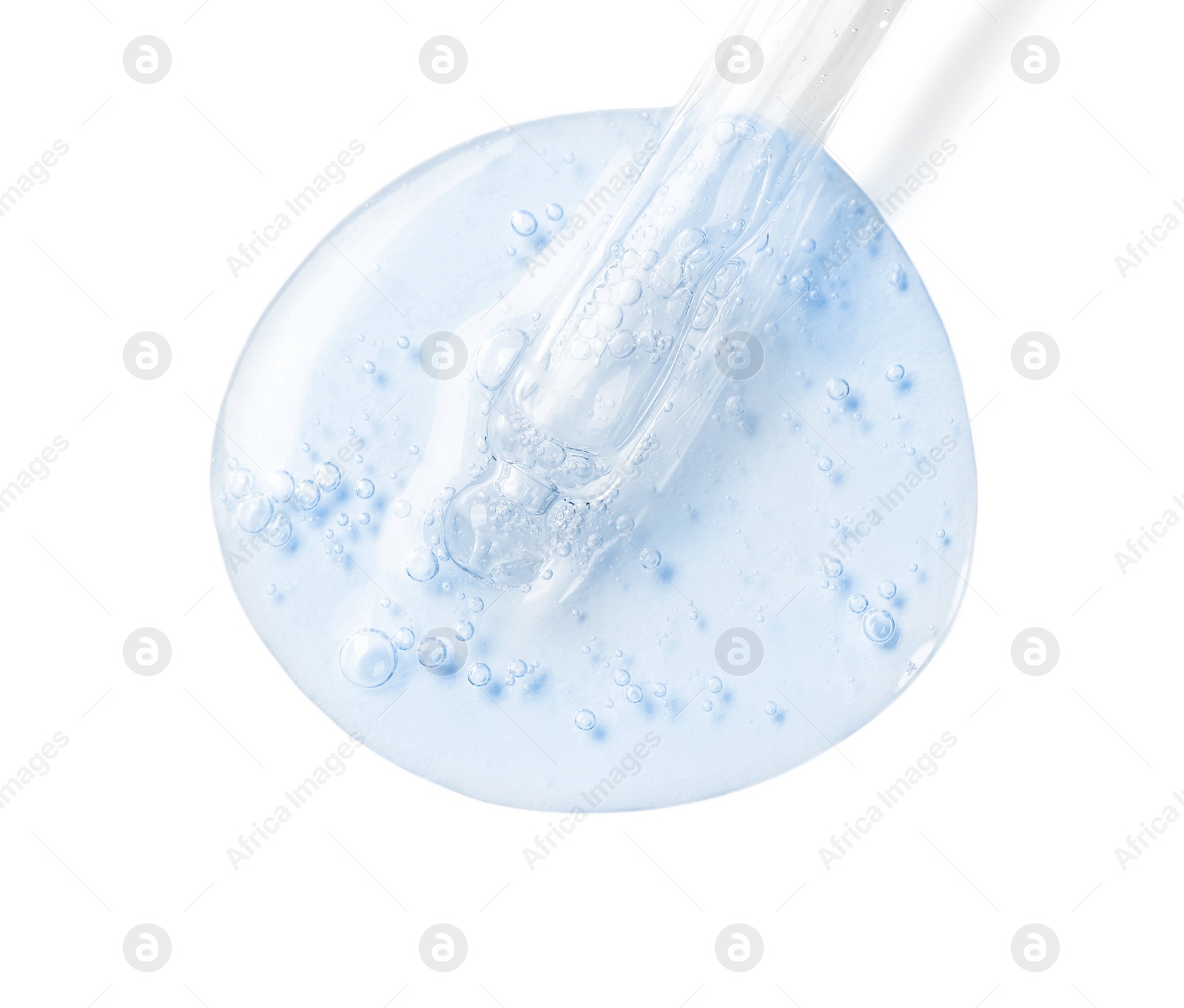 Image of Dropper with serum on white background, top view. Skin care product