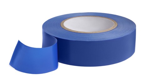 Reel of blue insulating tape isolated on white