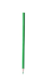 Photo of Green wooden pencil on white background. School stationery