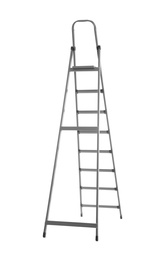 Photo of Modern metal stepladder isolated on white. Construction tool