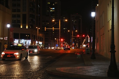 DUBAI, UNITED ARAB EMIRATES - NOVEMBER 03, 2018: City street traffic at night