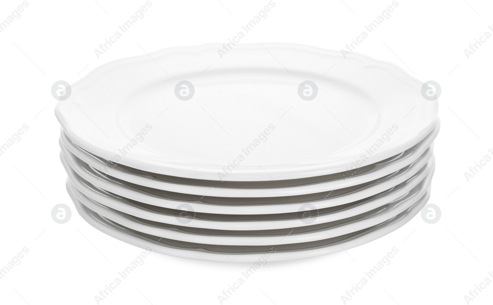 Photo of Stack of ceramic plates on white background