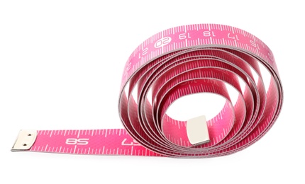 New pink measuring tape isolated on white