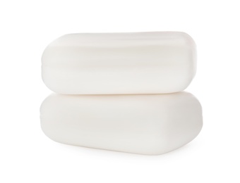 Photo of Soap bars on white background. Personal hygiene