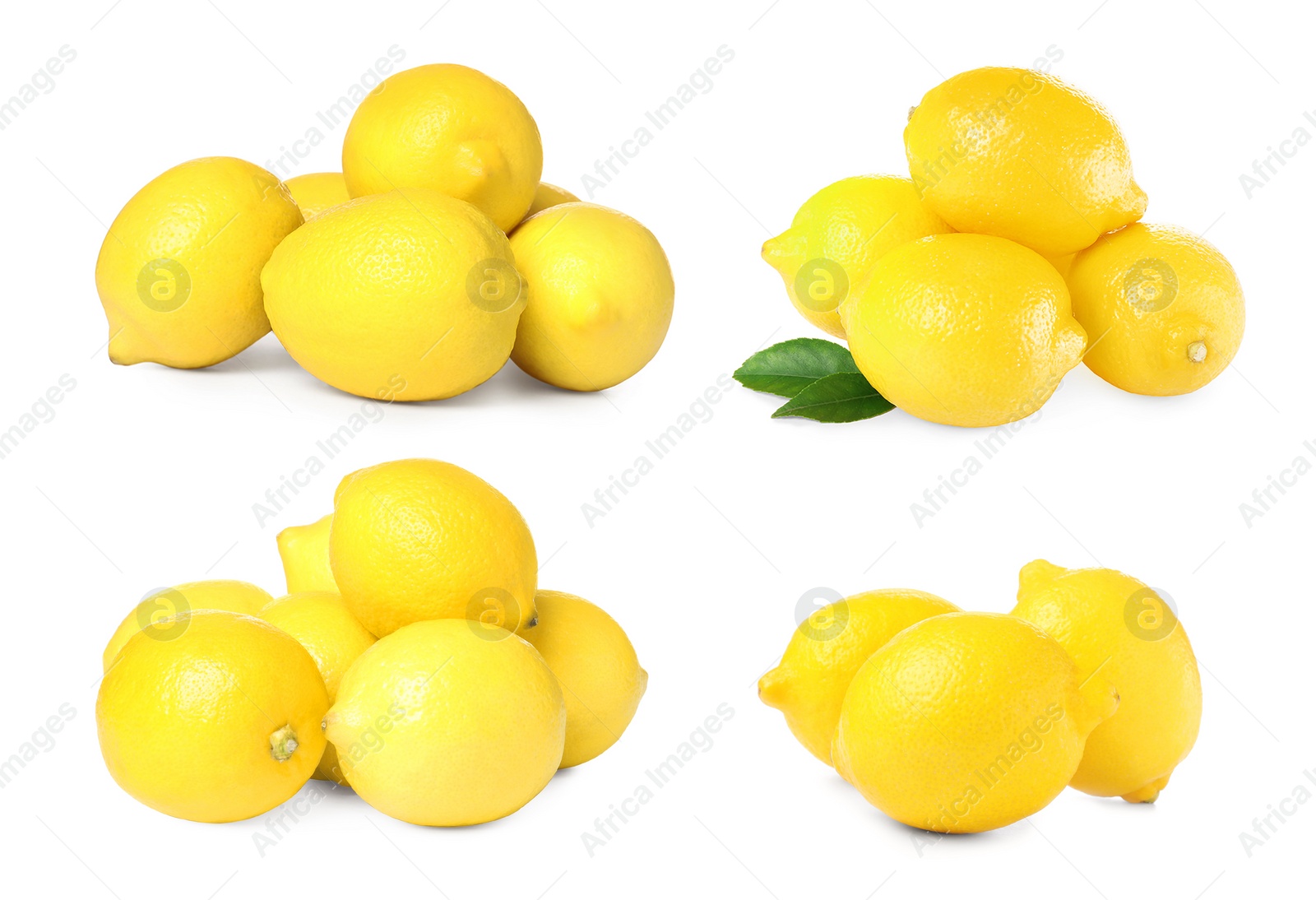 Image of Set with fresh ripe lemons on white background