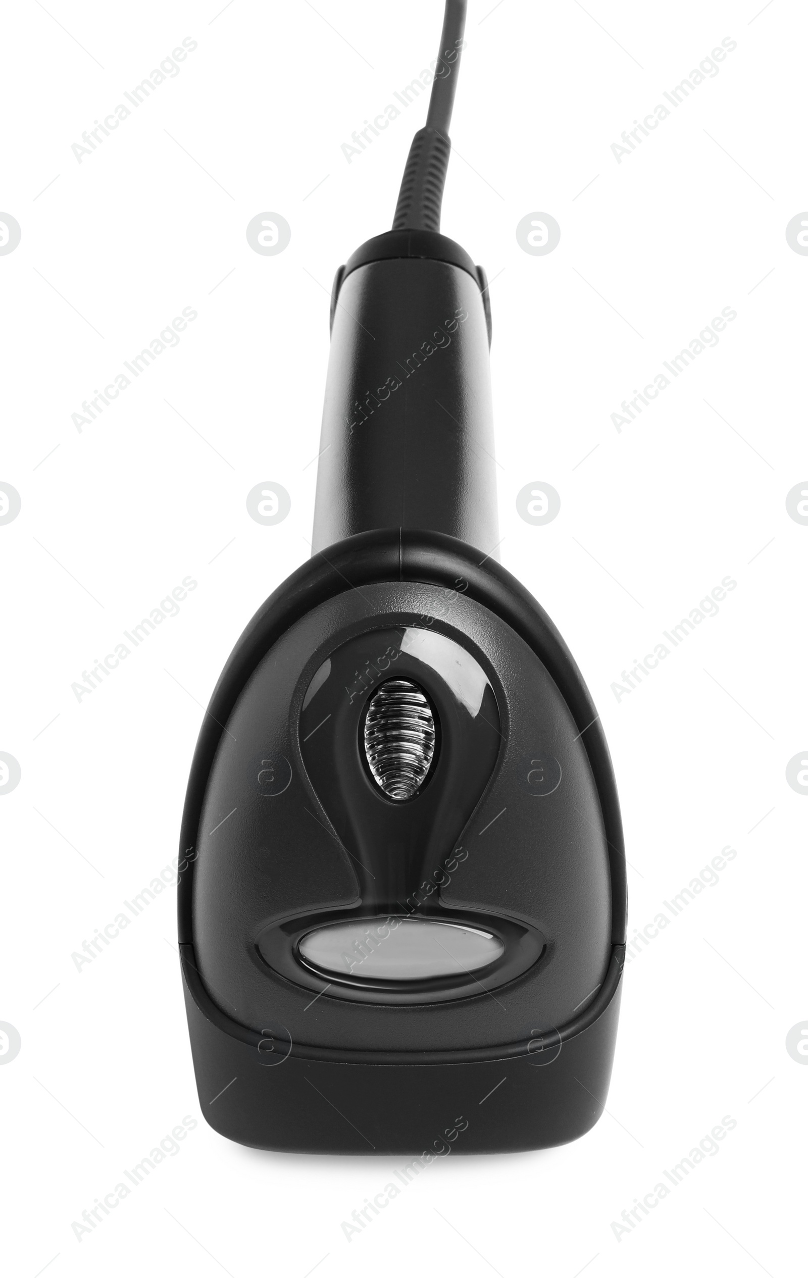 Photo of Black modern barcode scanner isolated on white