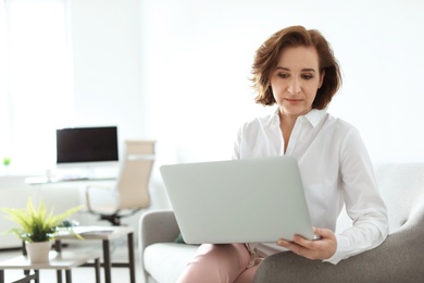 Female lawyer working with laptop in office