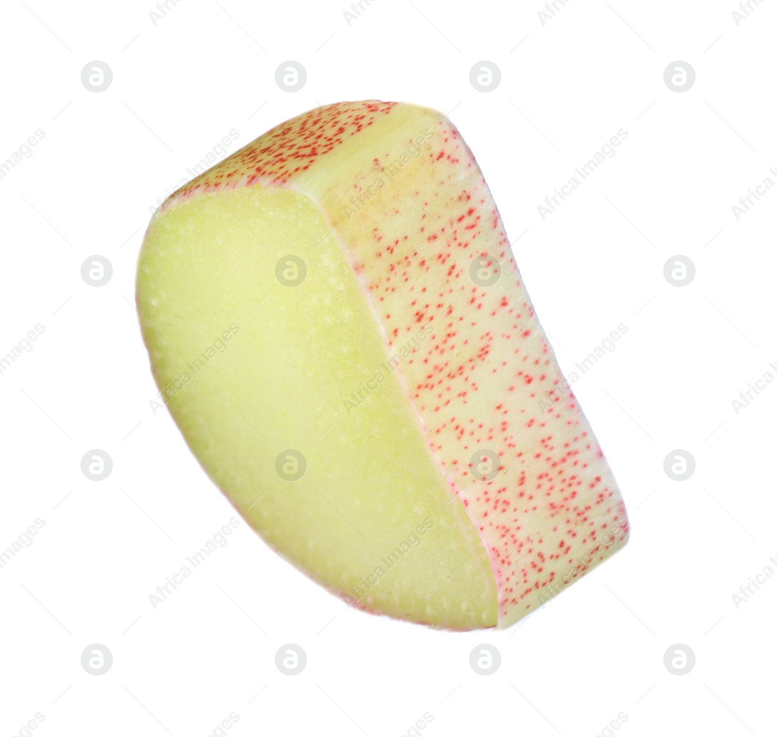 Photo of One piece of fresh ripe rhubarb isolated on white