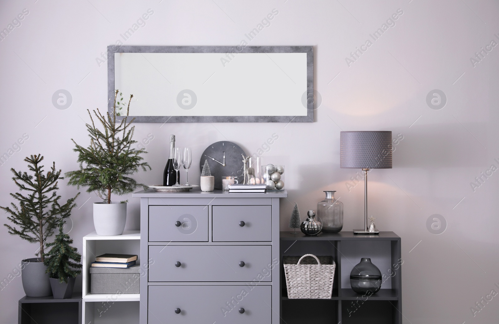 Photo of Beautiful room interior decorated for Christmas with potted firs