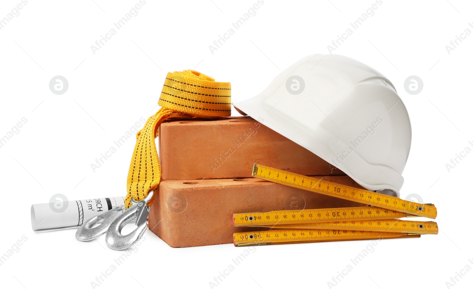 Photo of Composition with different construction tools isolated on white