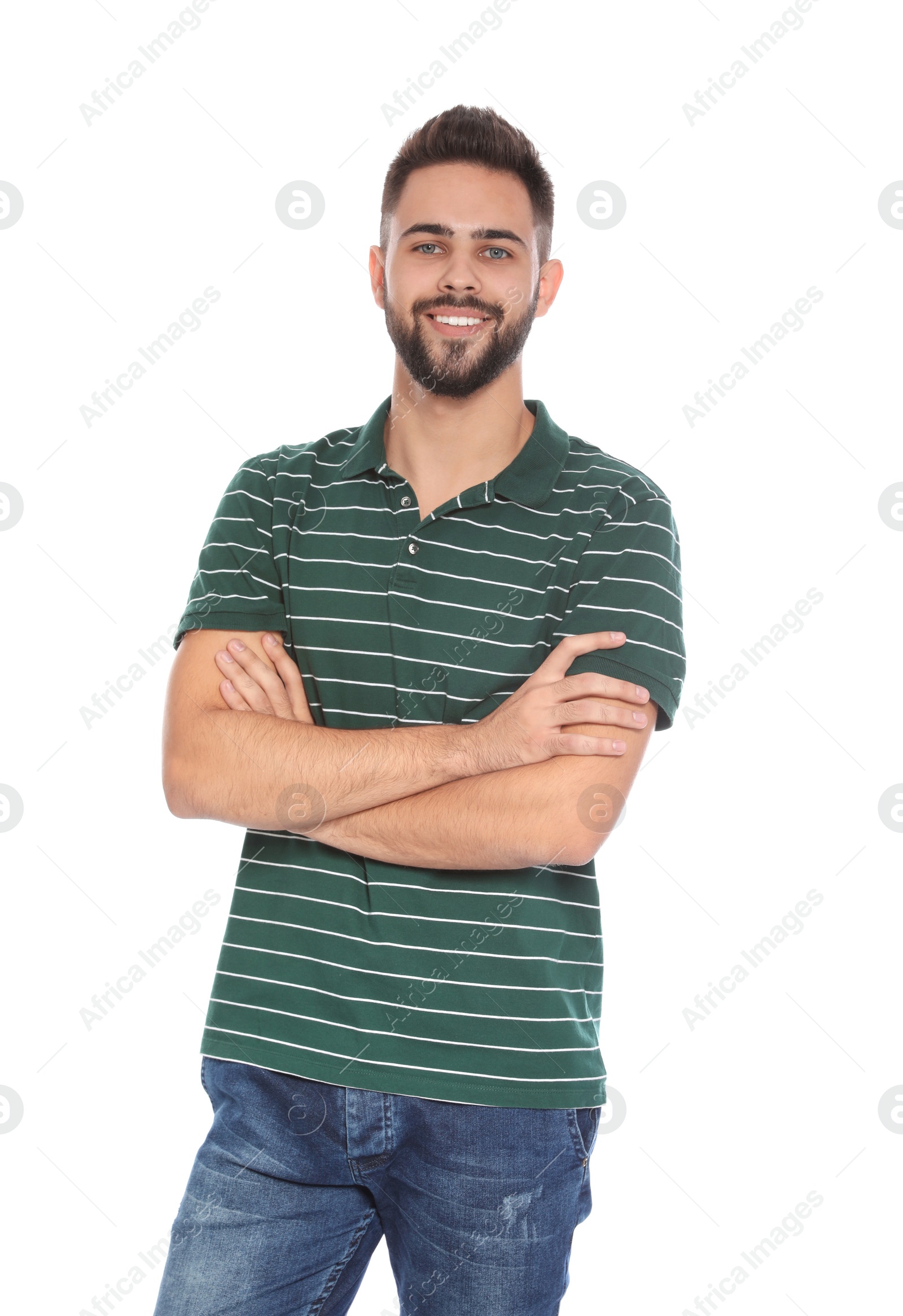 Photo of Portrait of handsome young man on white background