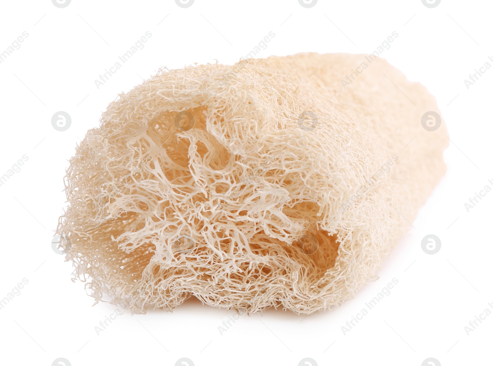 Photo of Loofah sponge isolated on white. Personal hygiene product