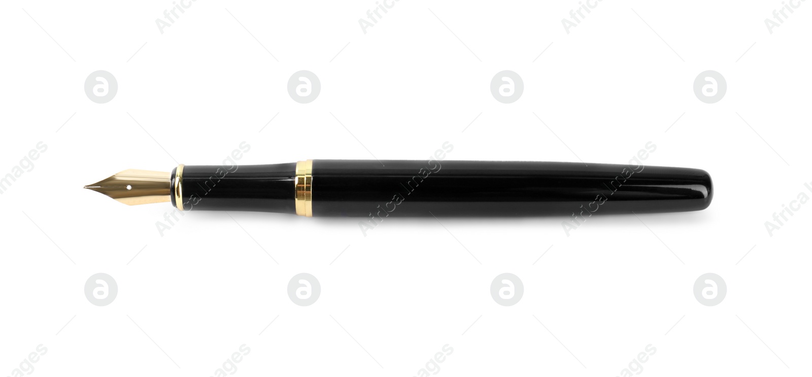 Photo of Stylish black fountain pen isolated on white