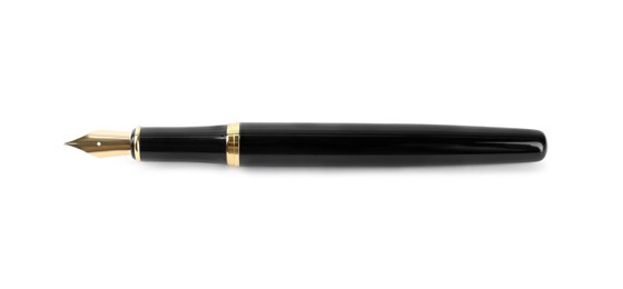 Stylish black fountain pen isolated on white