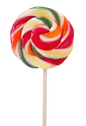 Photo of Stick with colorful lollipop swirl isolated on white