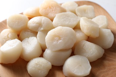 Photo of Fresh raw scallops on white table, closeup