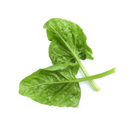 Fresh leaves of spinach isolated on white, top view