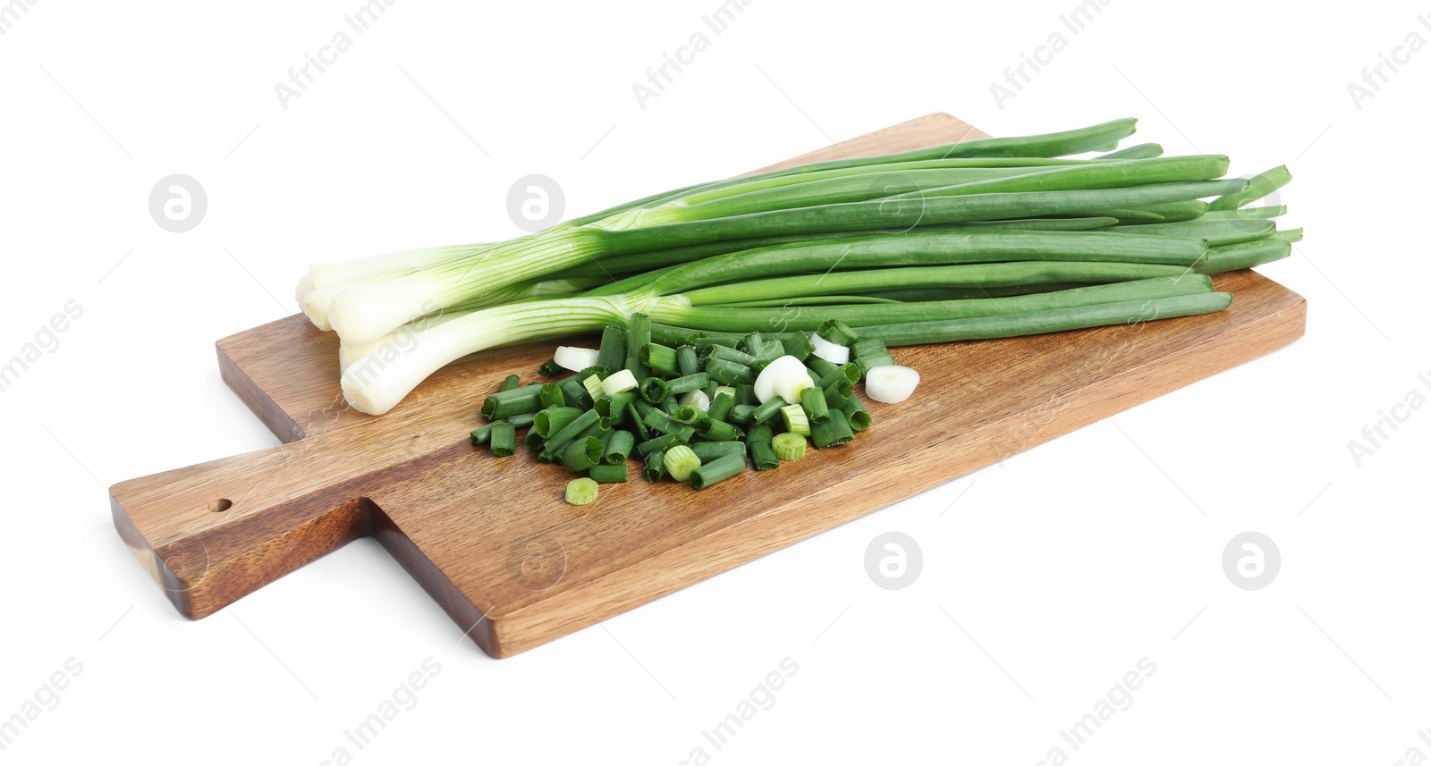 Photo of Fresh green spring onions isolated on white