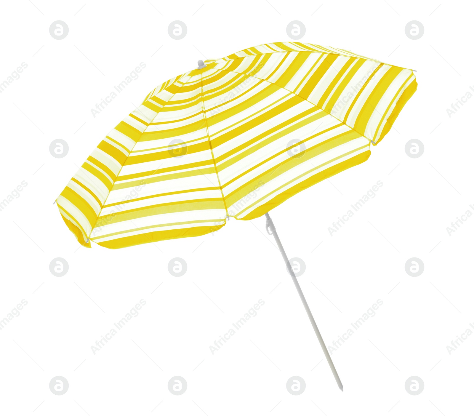 Image of Open striped beach umbrella isolated on white