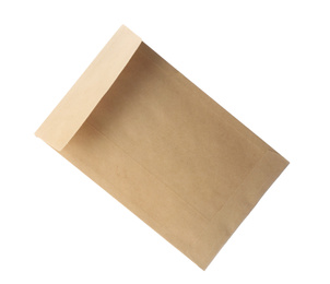 Kraft paper envelope isolated on white. Mail service