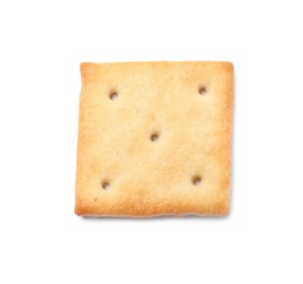 Photo of One crispy cracker isolated on white, top view. Delicious snack