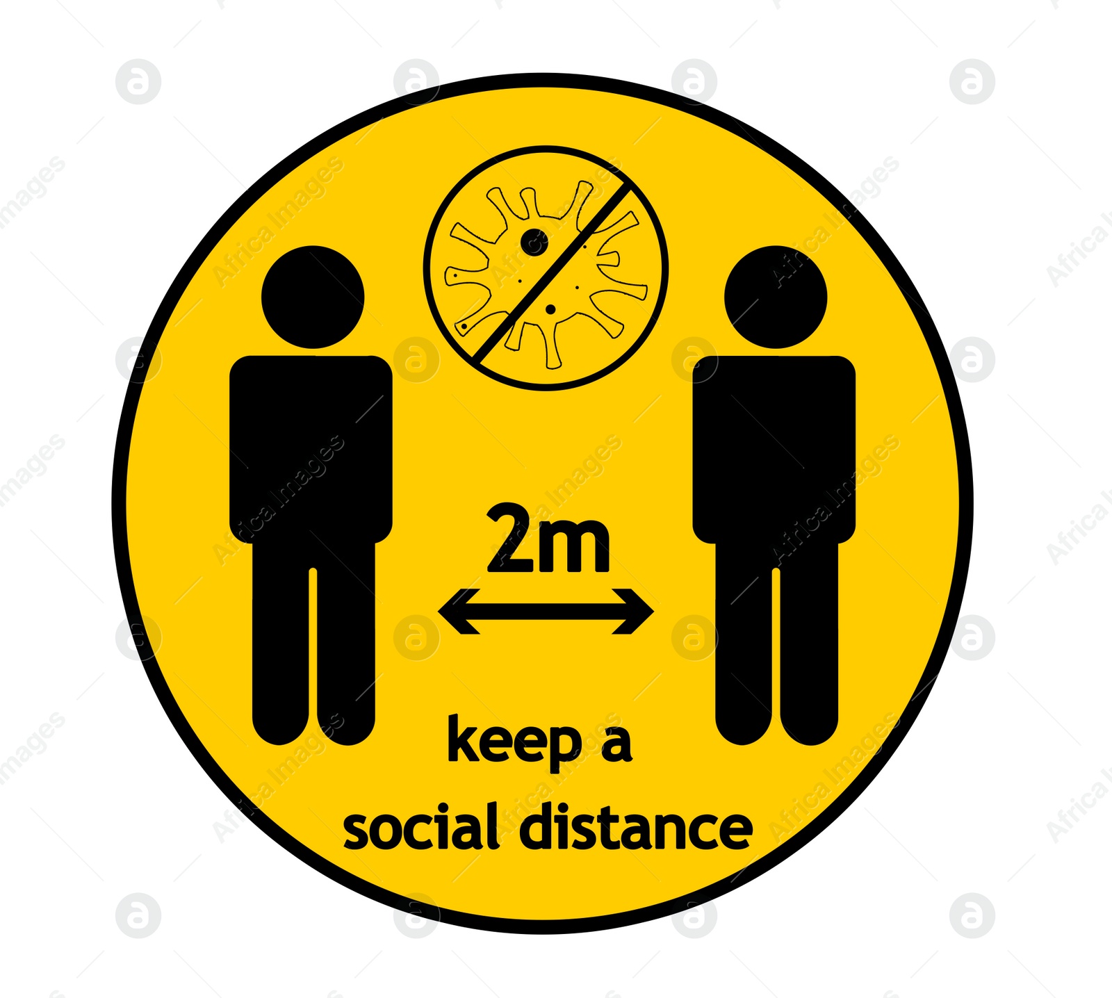 Illustration of Keep a social distance - yellow round sign, illustration. Protection measure during coronavirus pandemic