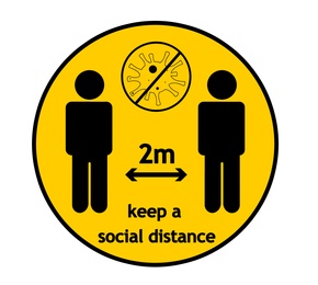 Illustration of Keep a social distance - yellow round sign, illustration. Protection measure during coronavirus pandemic