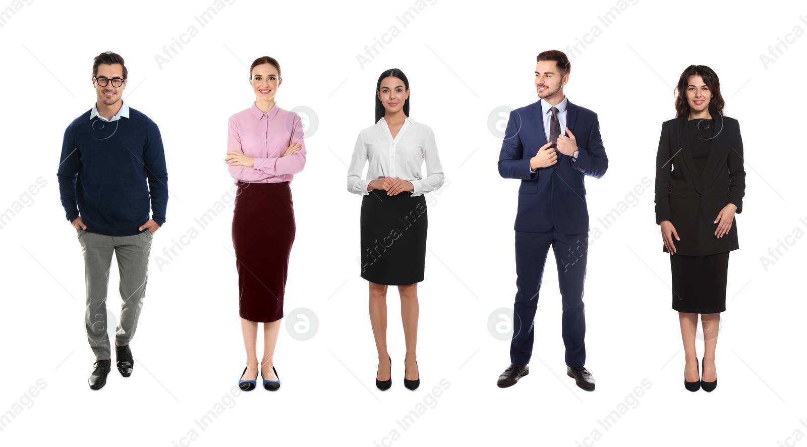 Image of Collage with full length portraits of men and women on white background