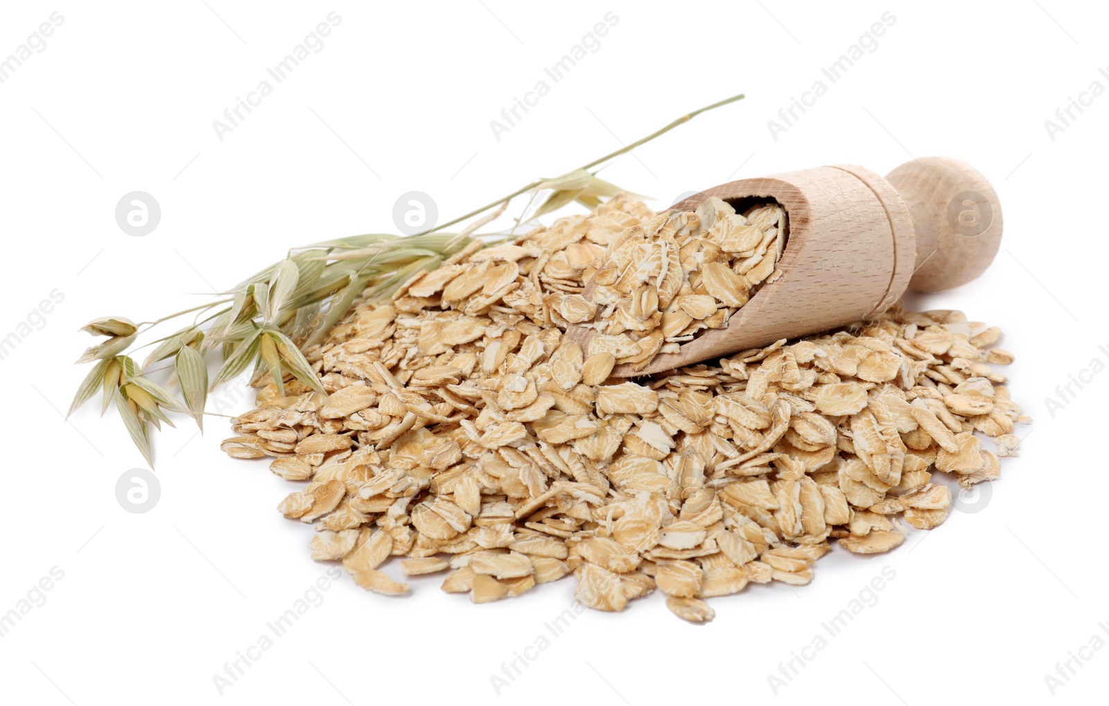 Photo of Scoop with oatmeal and florets isolated on white