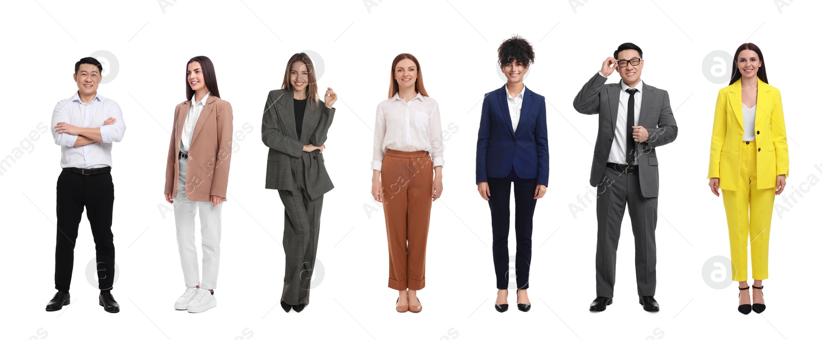 Image of Collage with photos of different businesspeople on white background