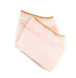 Slices of pork fatback isolated on white, top view