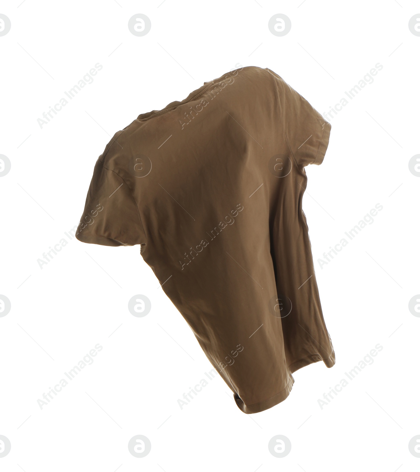 Photo of Brown t-shirt isolated on white. Stylish clothes