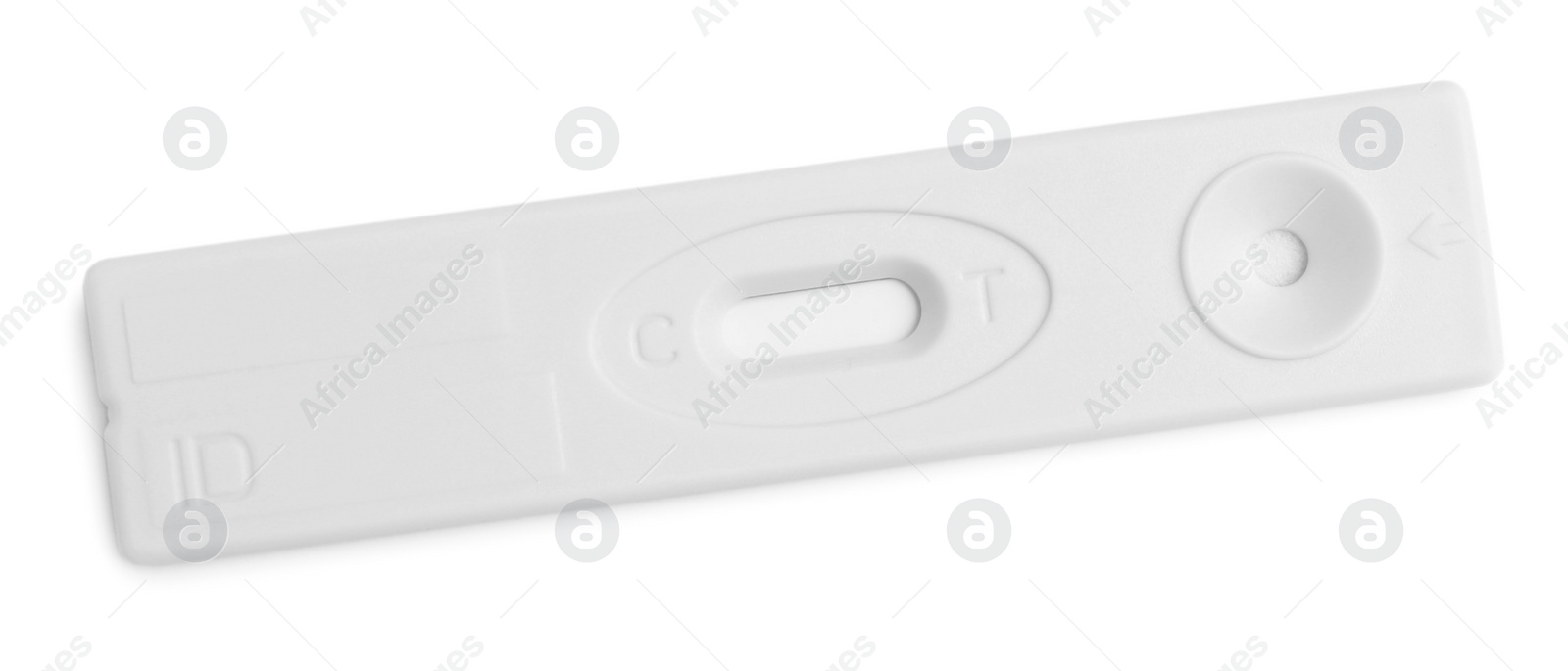 Photo of Disposable express test for hepatitis on white background, top view