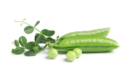 Photo of Delicious fresh green peas on white background