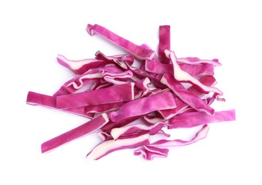 Photo of Shredded fresh red cabbage isolated on white