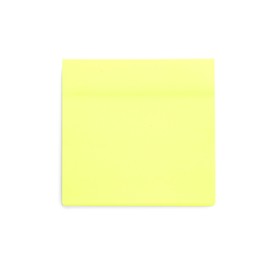 Photo of Blank yellow sticky note on white background, top view