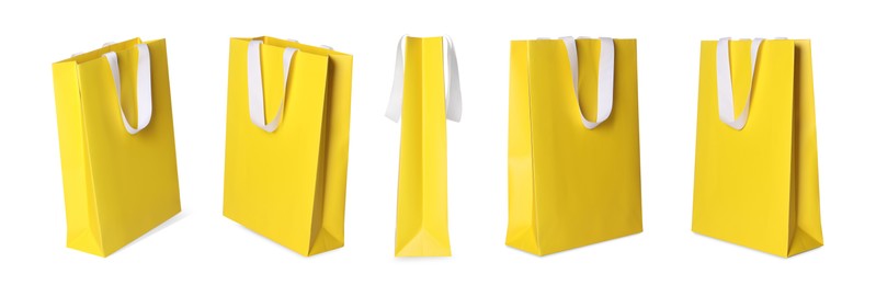 Image of Yellow shopping bag isolated on white, different sides