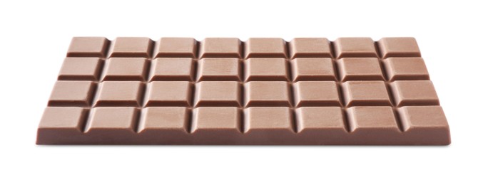 Photo of Delicious milk chocolate bar isolated on white