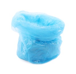 Photo of Blue plastic garbage bag isolated on white