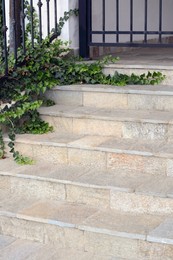 View of stone outdoor stairs. Entrance design