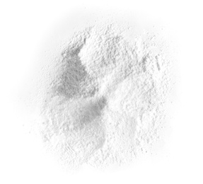 Photo of Pile of cocaine powder on white background, top view