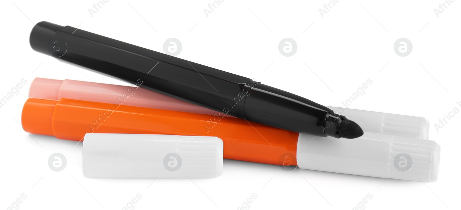 Photo of Different stylish colorful markers on white background