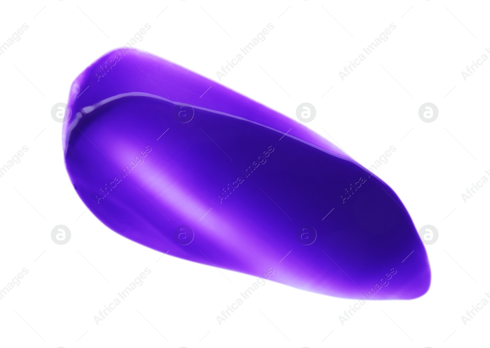 Photo of Purple paint sample on white background, top view