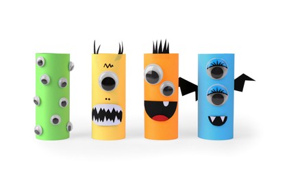 Monsters made of paper isolated on white. Halloween decoration