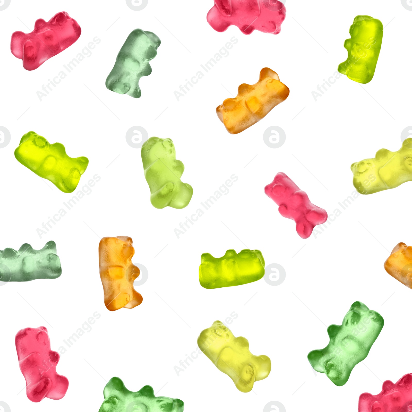 Image of Set with delicious jelly bears on white background