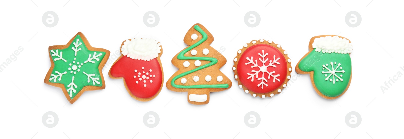 Photo of Tasty homemade Christmas cookies on white background