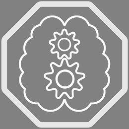 Image of Brain with gears in frame, illustration on grey background